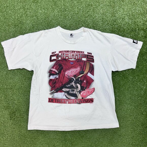 Vintage Starter Detroit Red Wings 1997 - 98 Western Conf Champs Tee Size Large - Picture 1 of 6